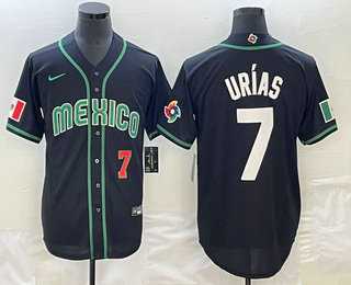 Mens Mexico Baseball #7 Julio Urias Number 2023 Black White World Classic Stitched Jersey->2023 world baseball classic->MLB Jersey